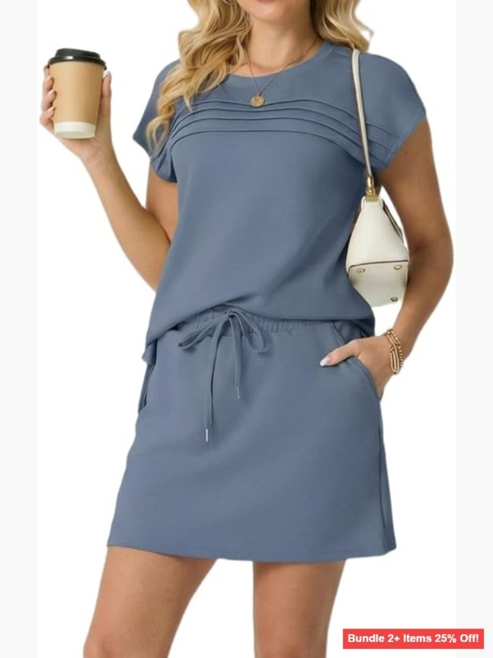 Large Rayon 2-Piece Skirt Set with Pockets, Drawstring Waist, Lounge & Travel